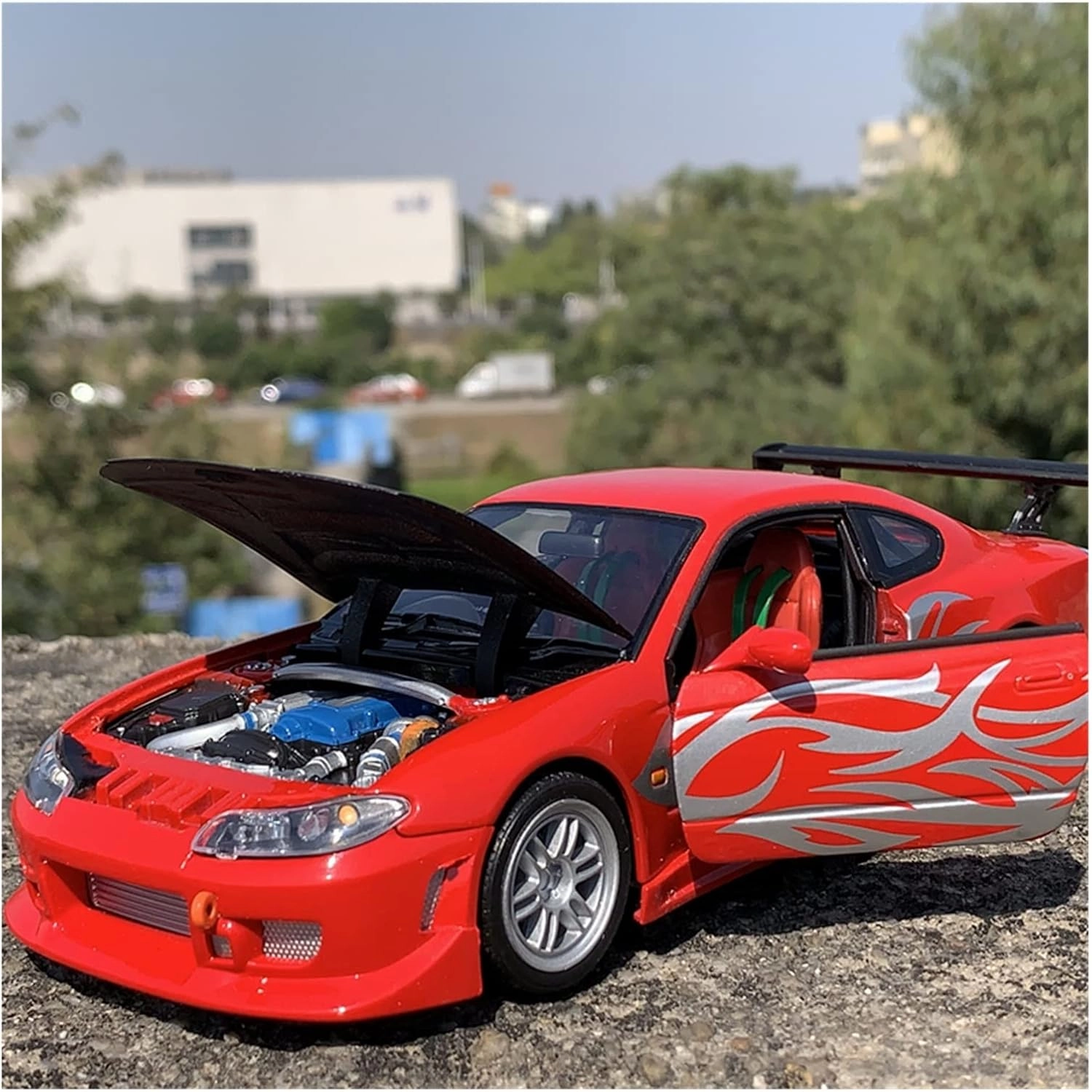 Toy car Model 1/24 for Nissan Silvia S15 Refit Wide Body Car Model Diecasts Toy Performance Sports Car Kids Gift (Color : White)