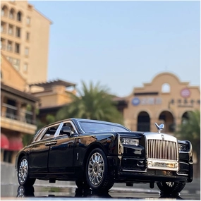 Toy car Model 1:24 for Rolls Royce Phantom Alloy Car Model Diecasts Toy Collection Sound Light Kids Toy Gift (Color : Black)
