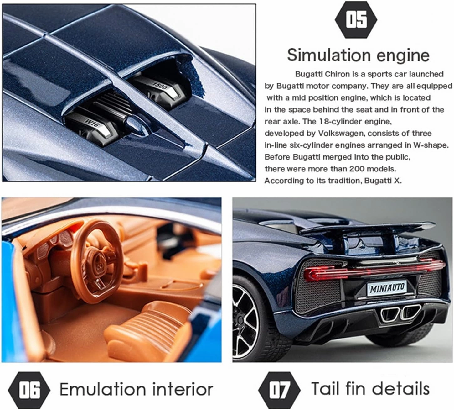 Toy car Model 1/32 Alloy Toy Car Models for Bugatti Chiron with Sound Light Diecasts Toys Collection Gift for Kids (Color : Blue)