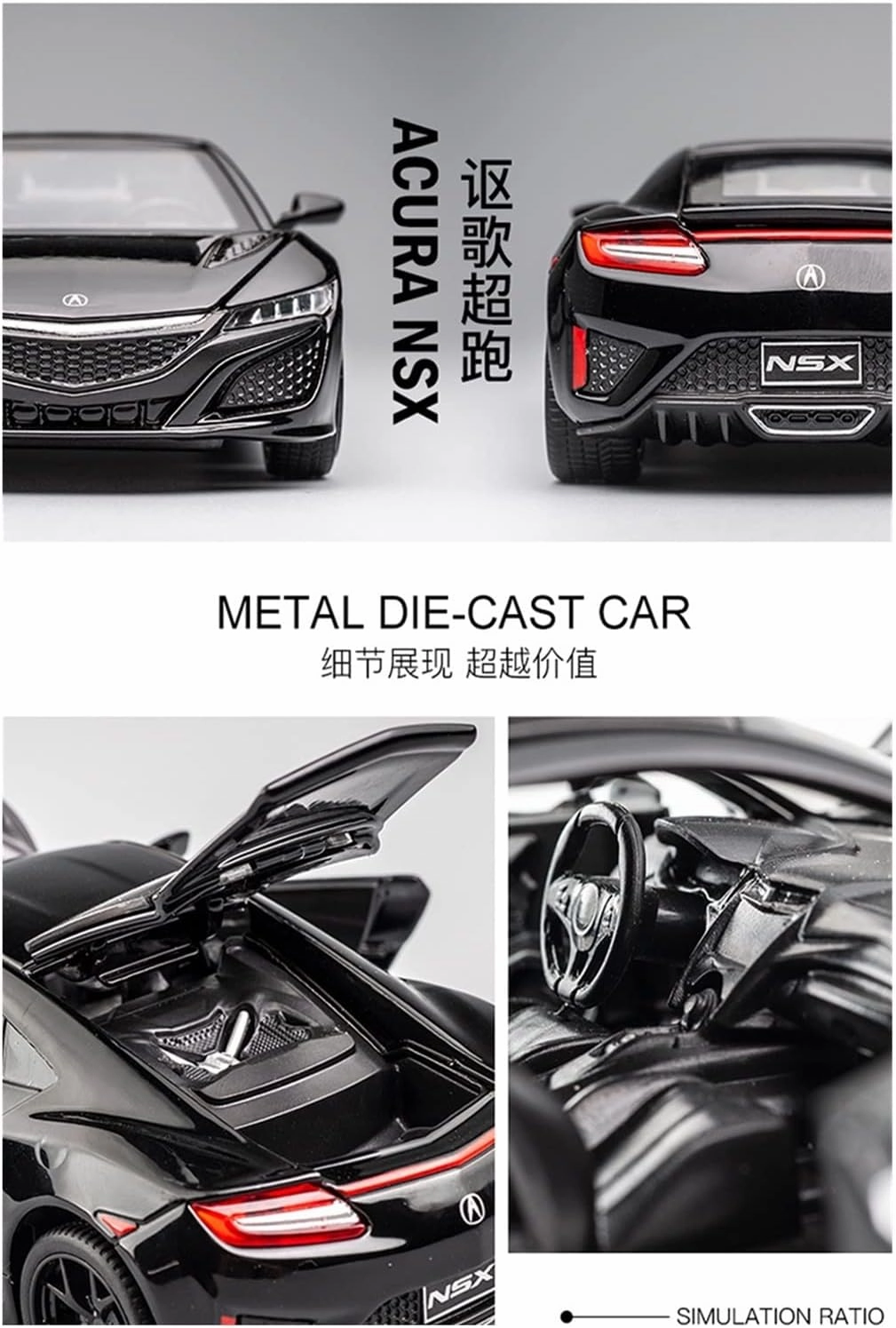 Toy car Model 1:32 for Acura NSX Alloy Sports Car Model Diecast Toy with Sound and Light Childrens Gift (Color : White)