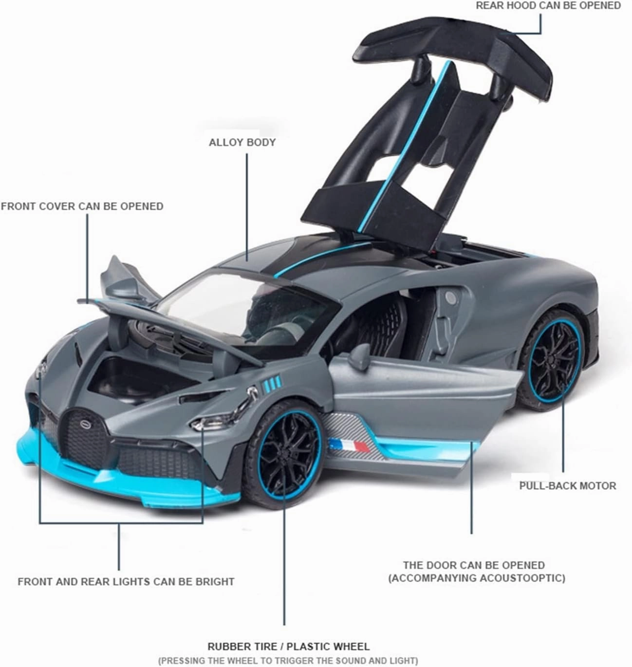 Toy car Model 1:32 for Bugatti Veyron Divo Alloy Car Model Diecasts for Children Gifts Boy Toy (Color : Blue)