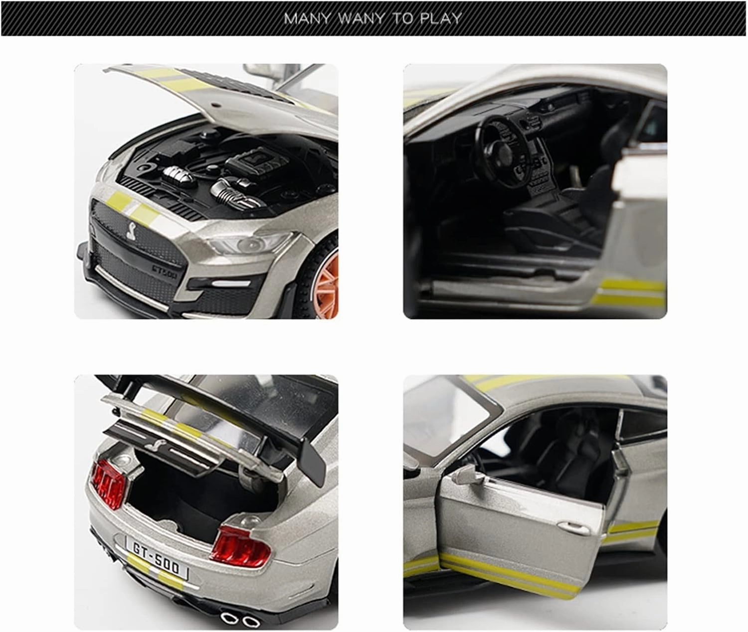Toy car Model 1/32 for Ford Mustang Shelby GT500 Alloy Car Model Toy Car Fast and Furious Car Collection Boys Gift (Color : Red)