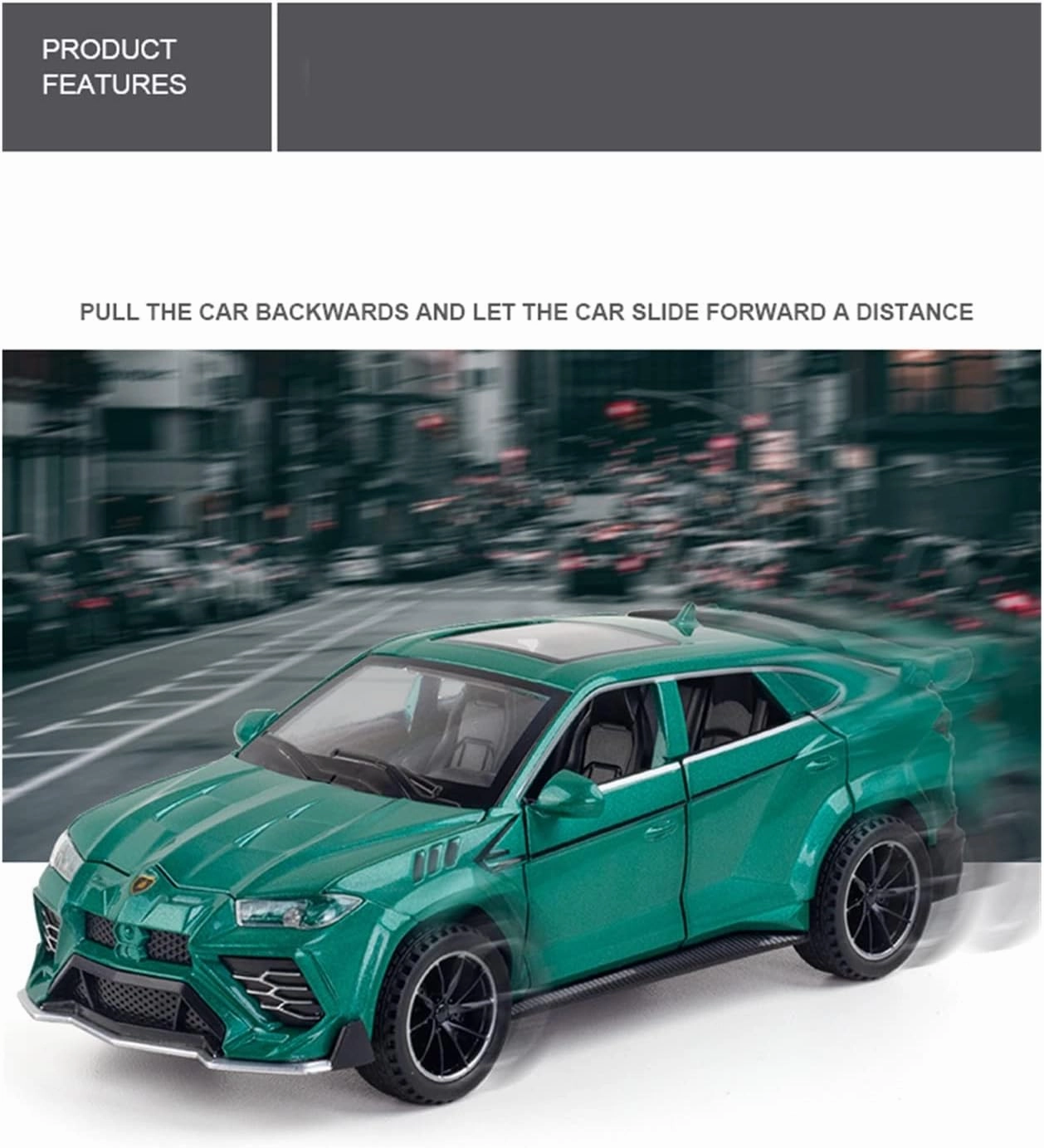 Toy car Model 1/32 for Lamborghini Urus Car Model Simulation Alloy Pull Back Car Boy Metal Sound and Light Toy (Color : Green)