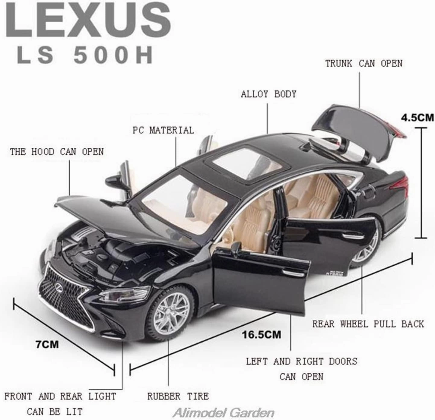 Toy car Model 1:32 for Lexus LS500H Metal Toy Alloy Car Model Diecasts Toys for BOY (Color : Black)