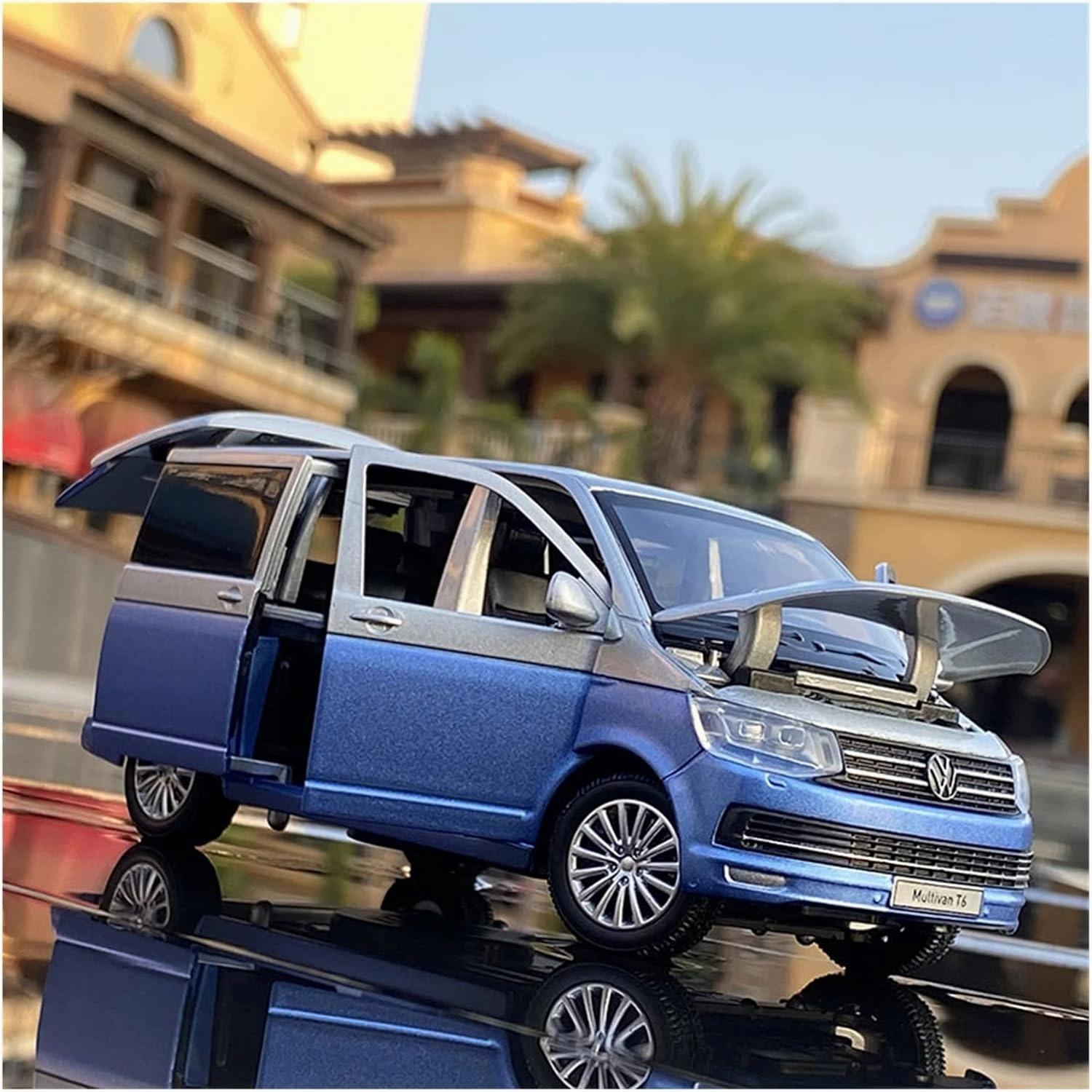 Toy car Model 1:32 Zinc Alloy Bus for Volkswagens Multivan T6 Car Model Diecasts MPV Car Model Sound and Light Toy Gift (Color : Blue)