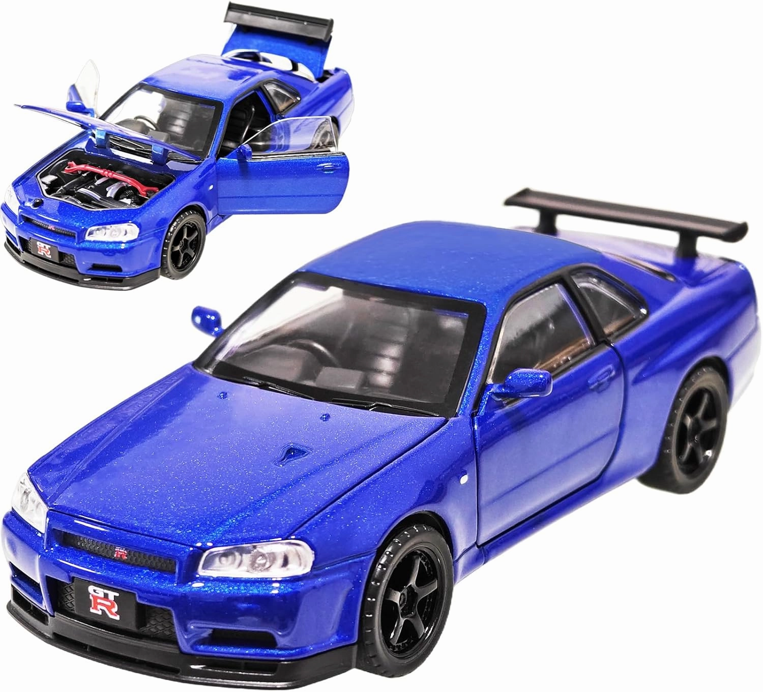 Toy Car Skyline GTR R34 Model car 1/32 Die-cast Toy Cars Metal Model Car Toys with Light and Sound Pull Back Collectible Model for Children Age 3   Year Old Festival Gift(Blue)