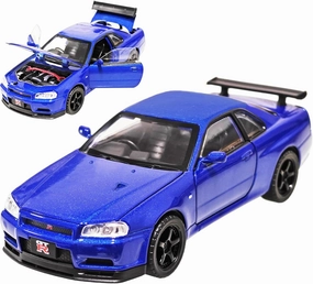 Toy Car Skyline GTR R34 Model car 1/32 Die-cast Toy Cars Metal Model Car Toys with Light and Sound Pull Back Collectible Model for Children Age 3   Year Old Festival Gift(Blue)