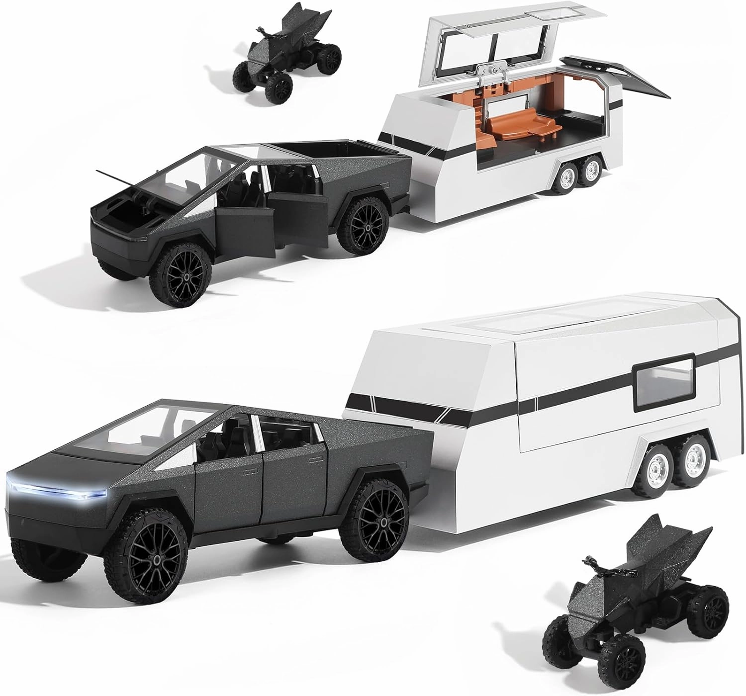 Toy RV with Mars Pickup Trailer for Boys Toy Trucks, Car Trailer Model with Sound, Lights, Pull Back Feature, Truck and Trailer Toys for Boys, Ideal Gift for Kids and Adults (Black)