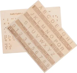 TOYANDONA 2pcs Braille Learning Tools Low Vision Products for Blind Big Blind Button Blind People Supplies Wood Alphabet Tracing Board Blind People Teaching Tool Number Board Beige Wooden