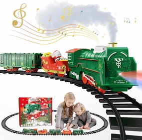 Train Set - Electric Train Sets for Boys Toddlers, Toy Train with Steam Locomotive, Santa Claus Carriage, Train Carriages, Tracks, Smokes, Lights and Music, Christmas Train for 3 4 5 6 7 8  Years Kids
