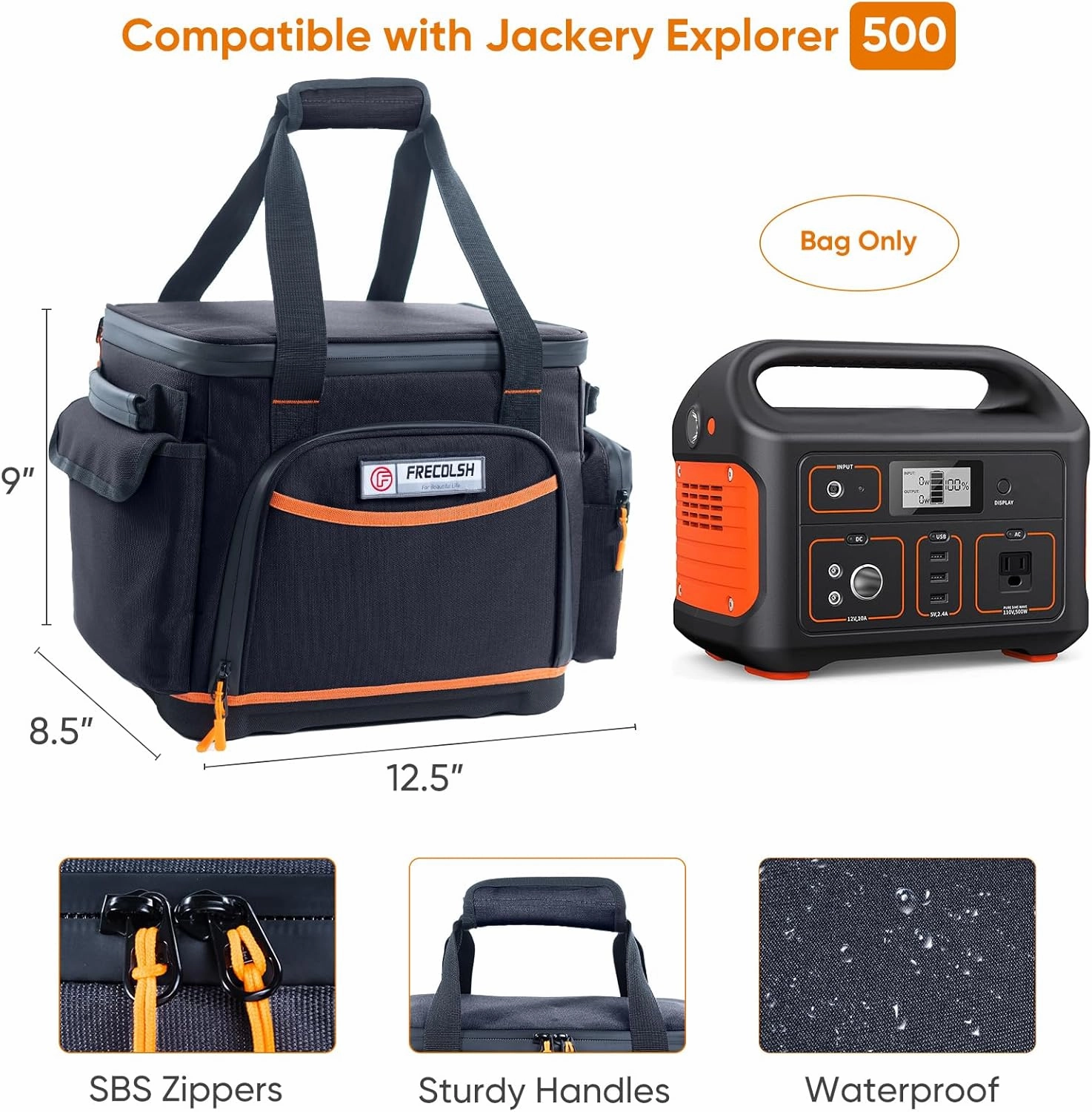 Travel Carrying Case Compatible with Jackery 500, Portable Power Station Storage Case with Water- proof Bottom and Pocket for Jackery Accessories, Storage Bag Only