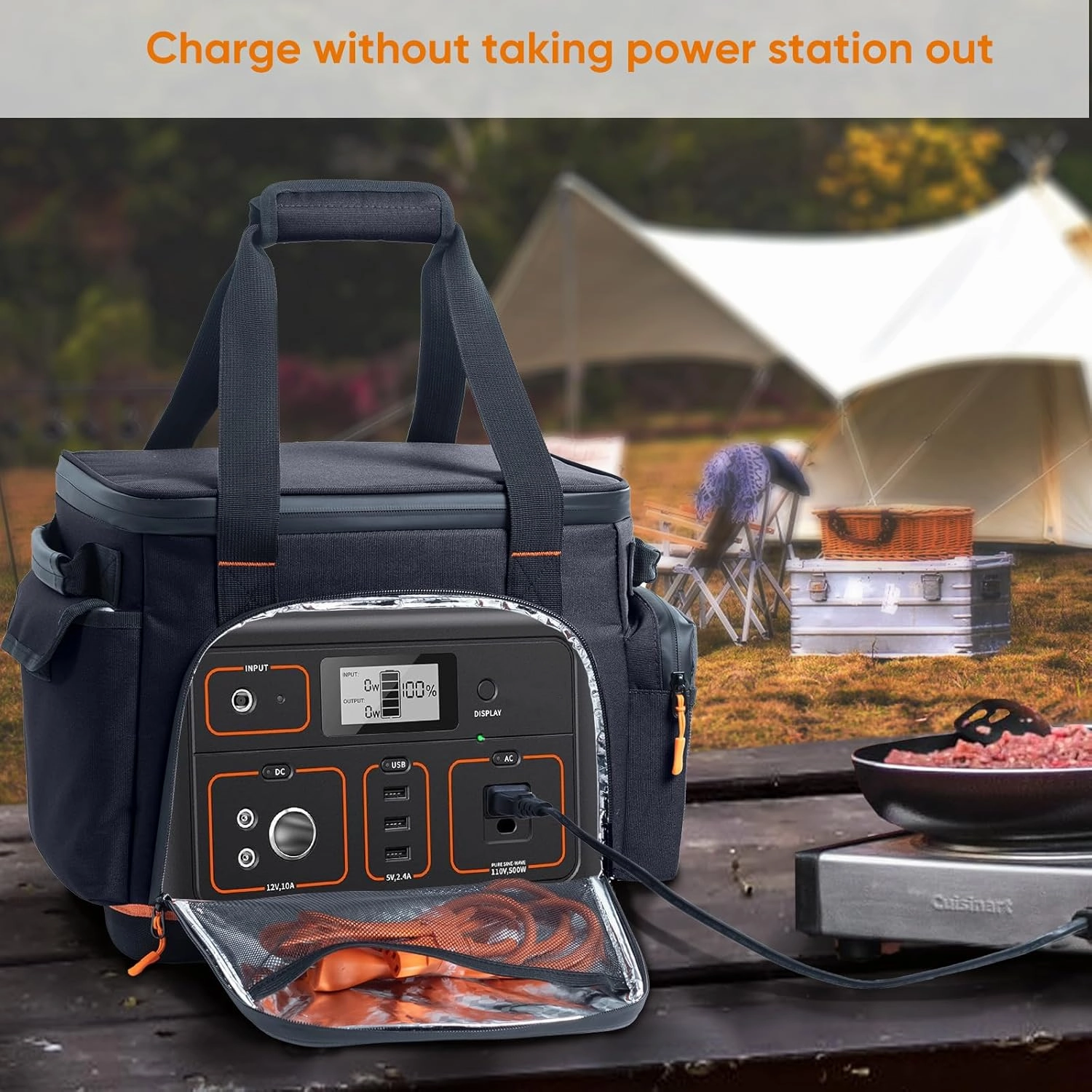 Travel Carrying Case Compatible with Jackery 500, Portable Power Station Storage Case with Water- proof Bottom and Pocket for Jackery Accessories, Storage Bag Only