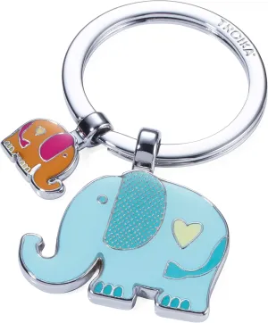 TROIKA RÜSSELBANDE – KR18-12/CH – Key Ring with 2 Pendants – Elephants, Pachyderms, Proboscis, Faithful – Cast Metal/Enamel – Shiny – Chrome-Plated – Multicoloured Original, multicoloured,