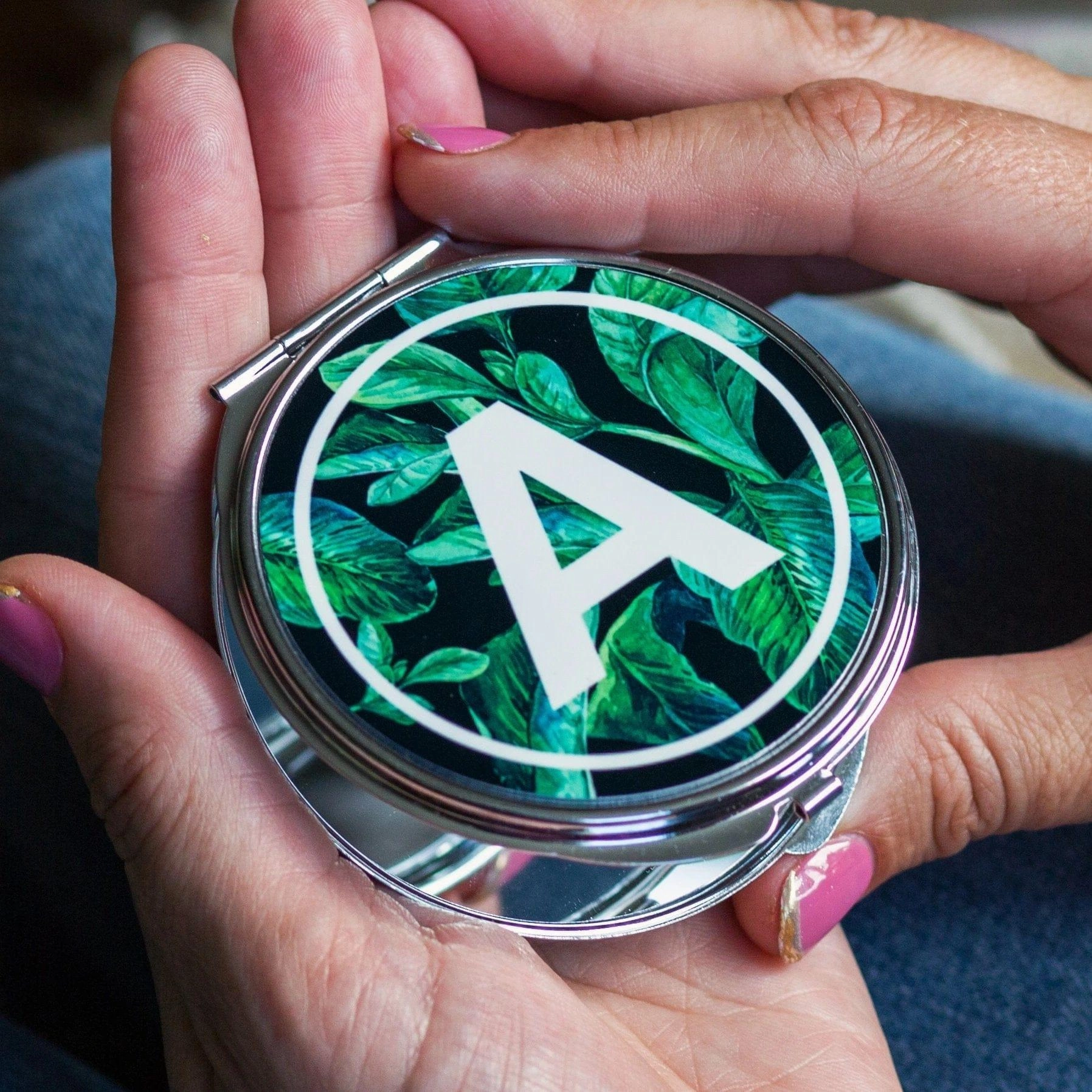 Tropical Leaf Monogram Compact Mirror
