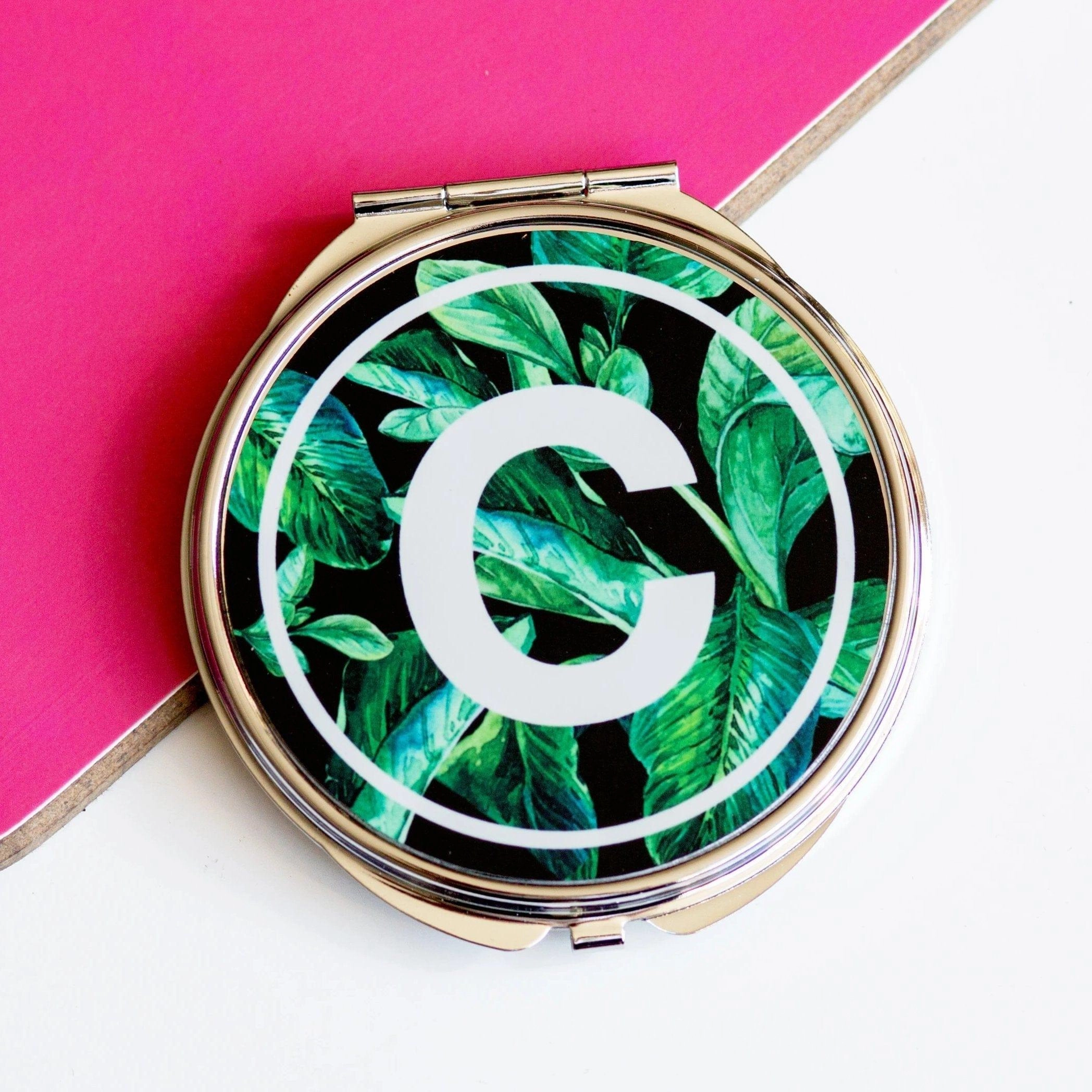 Tropical Leaf Monogram Compact Mirror