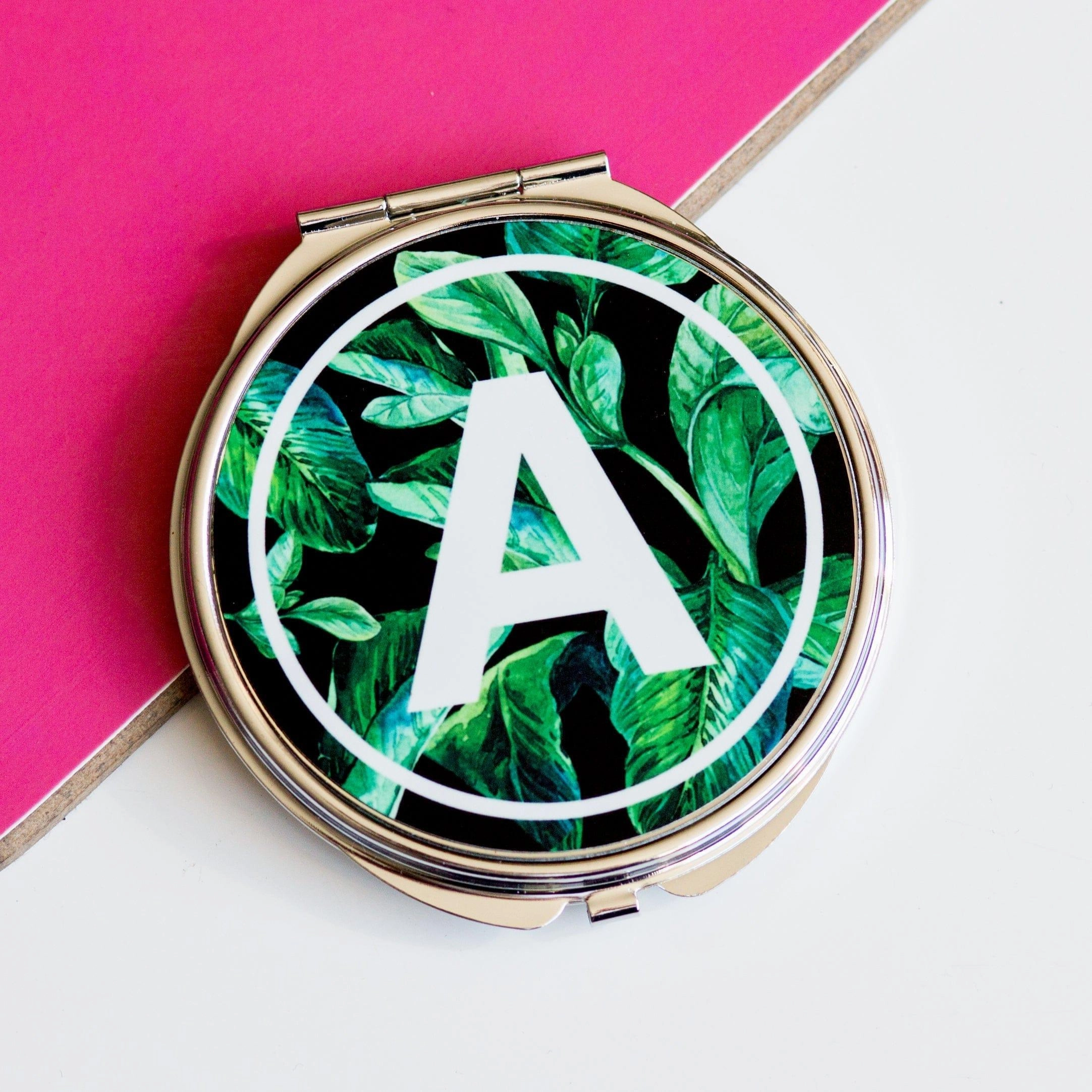 Tropical Leaf Monogram Compact Mirror