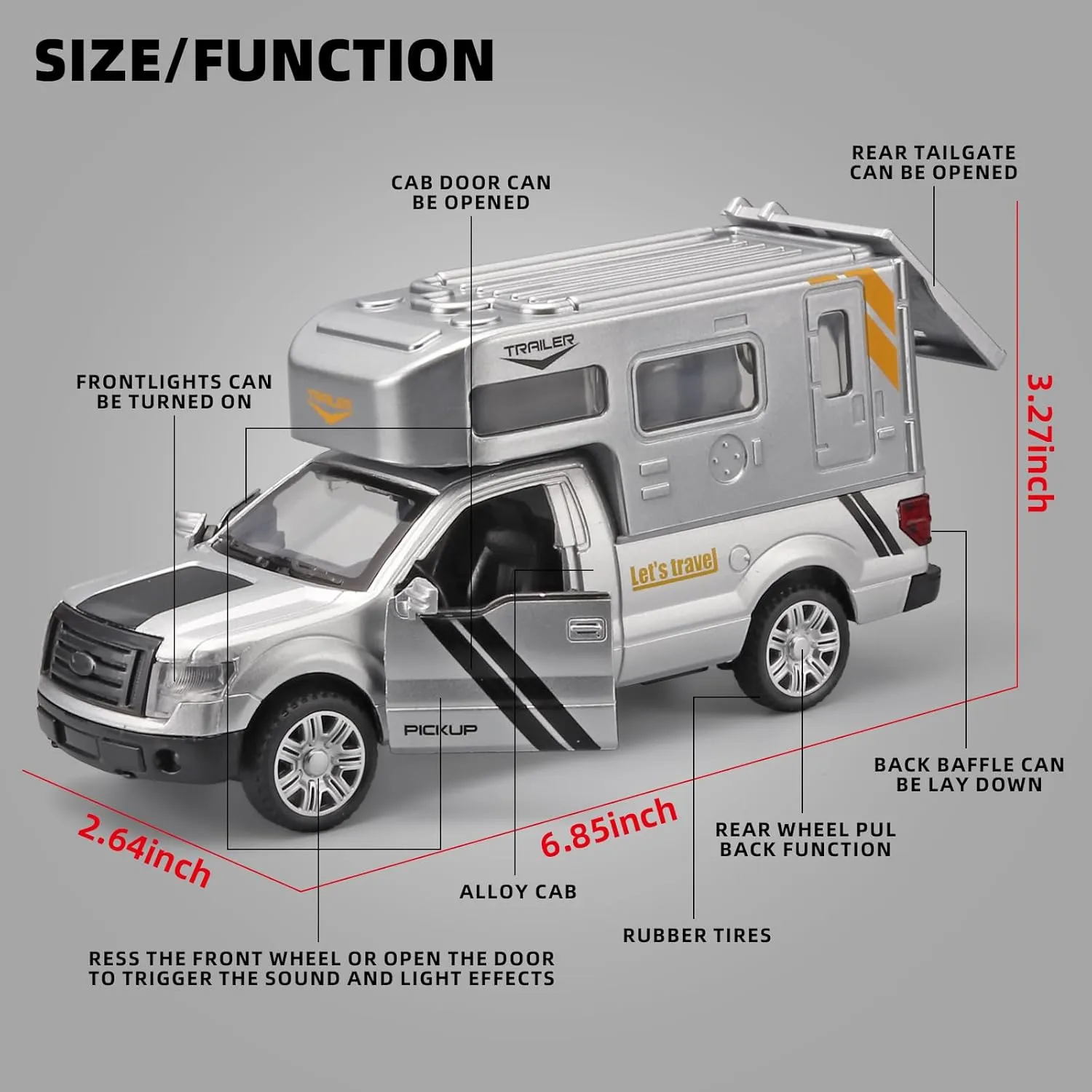 Truck Toys for Boys RV Toy,Die Cast Metal Toy Trucks Camper Van Toy,Camper Toys for Kids Ages 4-8,Pull Back Toy RV with Light and Sound,Trucks for Kids Ages 4-8（Silver）