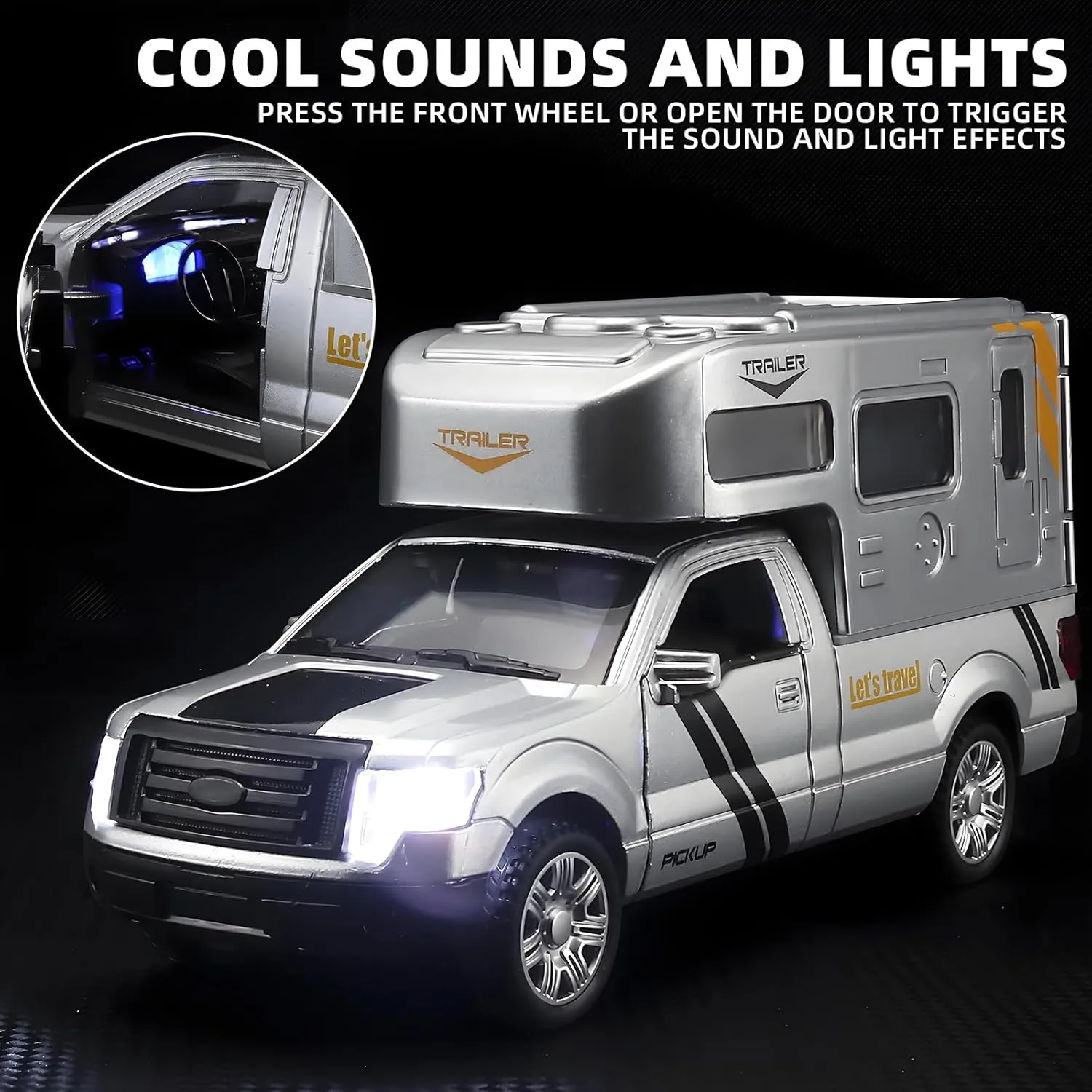 Truck Toys for Boys RV Toy,Die Cast Metal Toy Trucks Camper Van Toy,Camper Toys for Kids Ages 4-8,Pull Back Toy RV with Light and Sound,Trucks for Kids Ages 4-8（Silver）