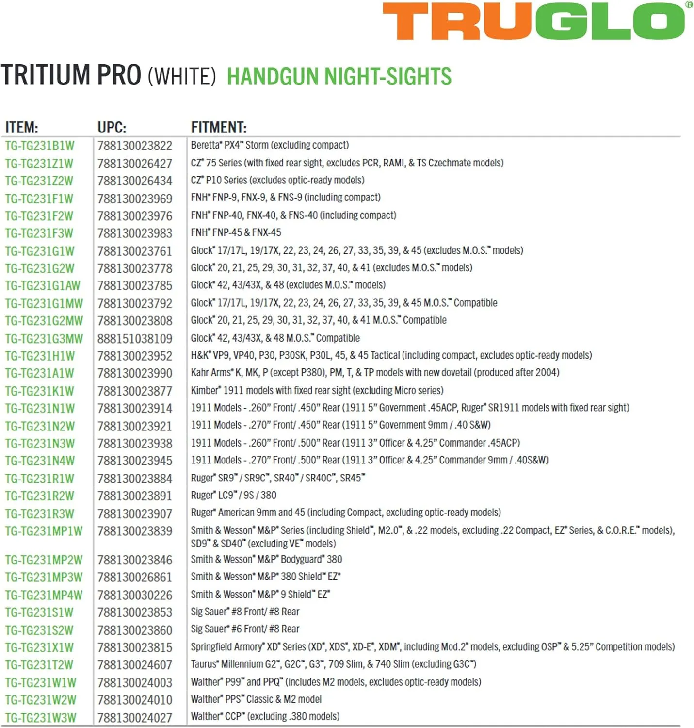 Truglo Tritium Pro Night Sights, Compatible with Walther Handgun Models Compact Durable Glow-in-The-Dark Front & Rear Gun Sight Set with Focus Lock Front Ring