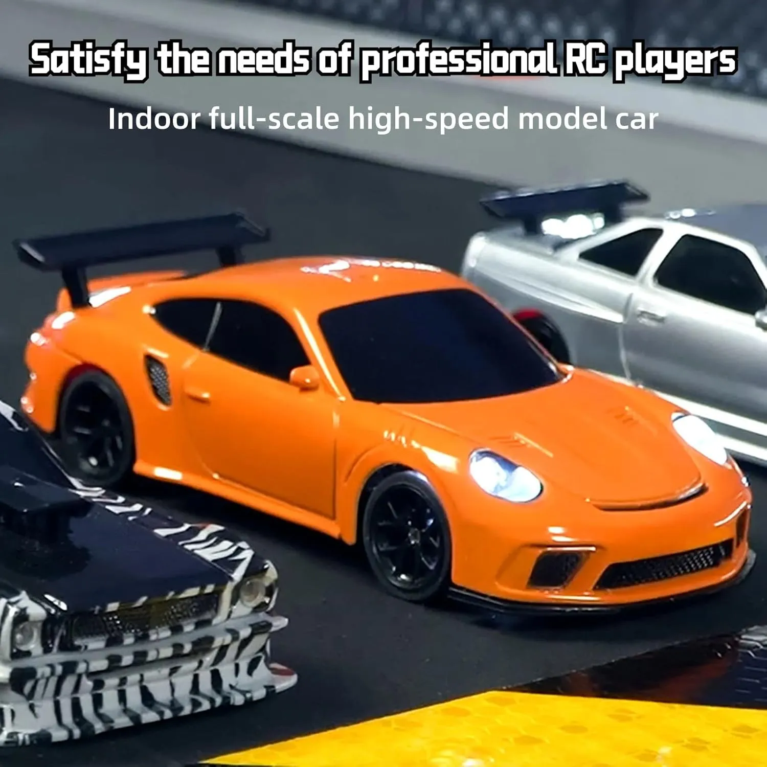 Turbo Zone Drift Car Mini, Turbo Zone 1/43 Scale RC Drift Car, 4WD Fully Proportional Mini RC Cars, DIY Detachable Racing Remote Control, Tabletop Cars with Light and 2.4G Remote Control (Orange)