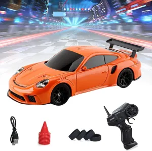 Turbo Zone Drift Car Mini, Turbo Zone 1/43 Scale RC Drift Car, 4WD Fully Proportional Mini RC Cars, DIY Detachable Racing Remote Control, Tabletop Cars with Light and 2.4G Remote Control (Orange)