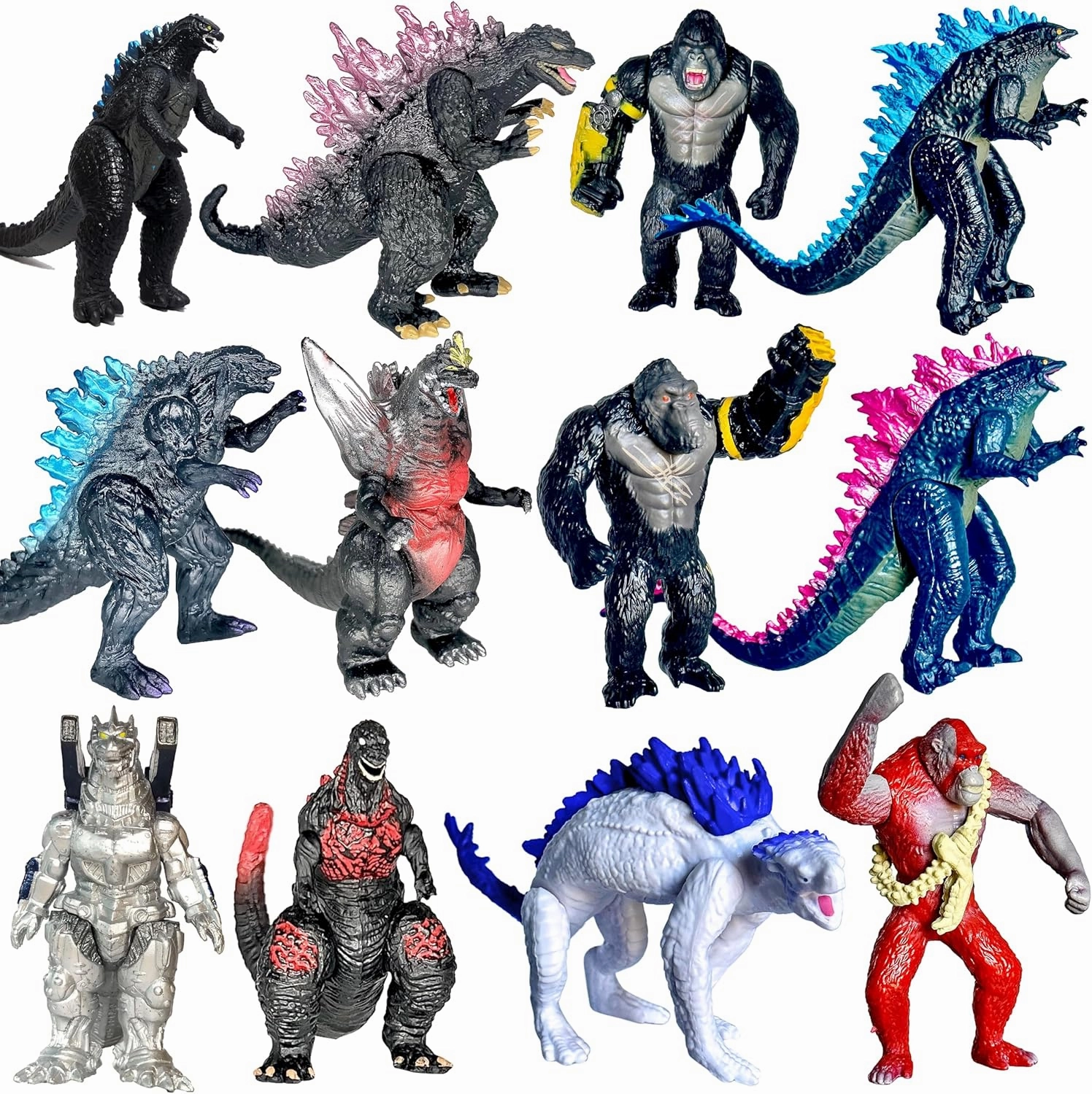 TwCare Set of 12 Godzilla x Kong: The New Empire, Dinosaur Dragon Toys Action Figures, Evolved Basic Exquisite Battle Roar B.E.A.S.T. Glove Shimo Frost Bite Mecha King Ghidorah Cake Toppers Pack