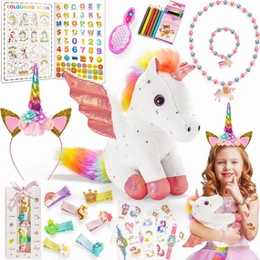 Unicorn Stuffed Animal Toys for Girls Age 4-6 6-8 Easter Gifts for Girls 3 4 5 6 7 8 Year Old Girl Birthday Set Princess Unicorn Dolls Plush Toys for 5-7