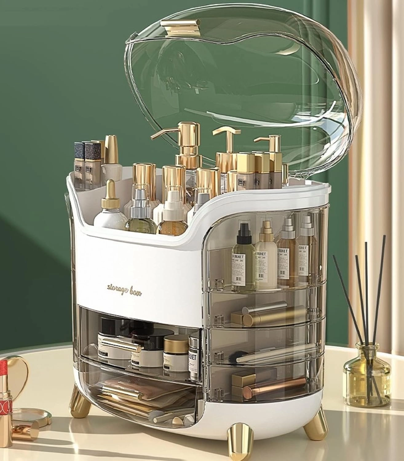 Upgrade Large Makeup Organizer Countertop Vanity Case Skin Care Cosmetic Storage Box Bathroom Counter Perfume Skincare Organizers Make Up Caddy Gift for Women Girls Clear Design Easy Visibility