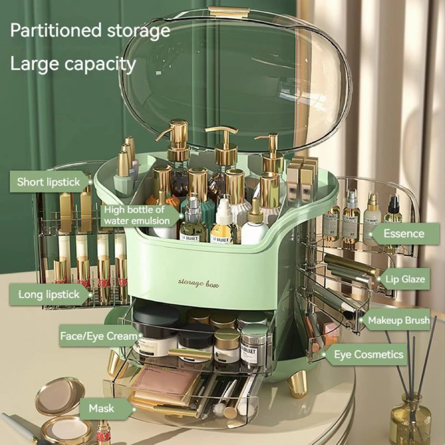 Upgrade Large Makeup Organizer Countertop Vanity Case Skin Care Cosmetic Storage Box Bathroom Counter Perfume Skincare Organizers Make Up Caddy Gift for Women Girls Clear Design Easy Visibility