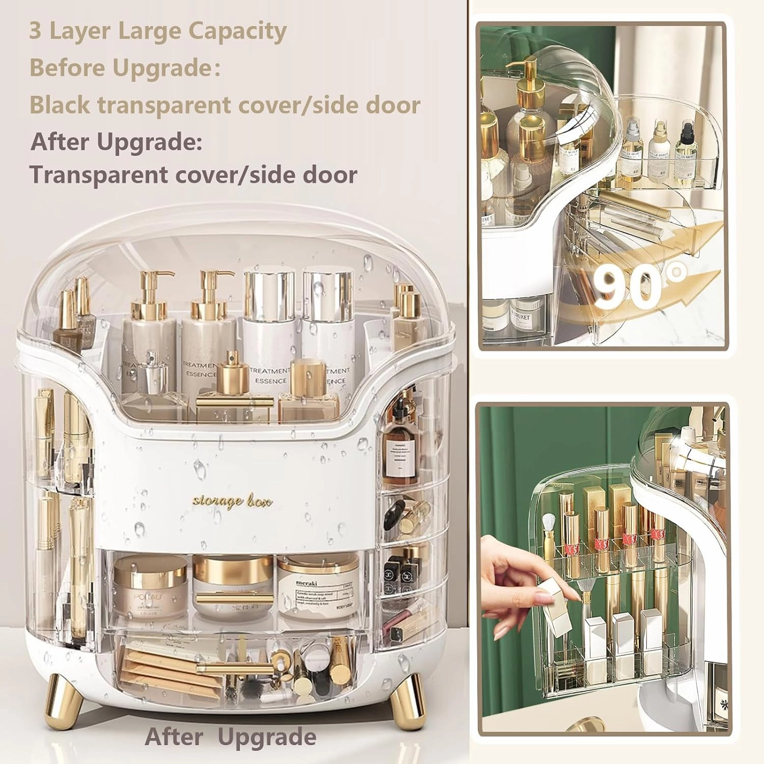 Upgrade Large Makeup Organizer Countertop Vanity Case Skin Care Cosmetic Storage Box Bathroom Counter Perfume Skincare Organizers Make Up Caddy Gift for Women Girls Clear Design Easy Visibility