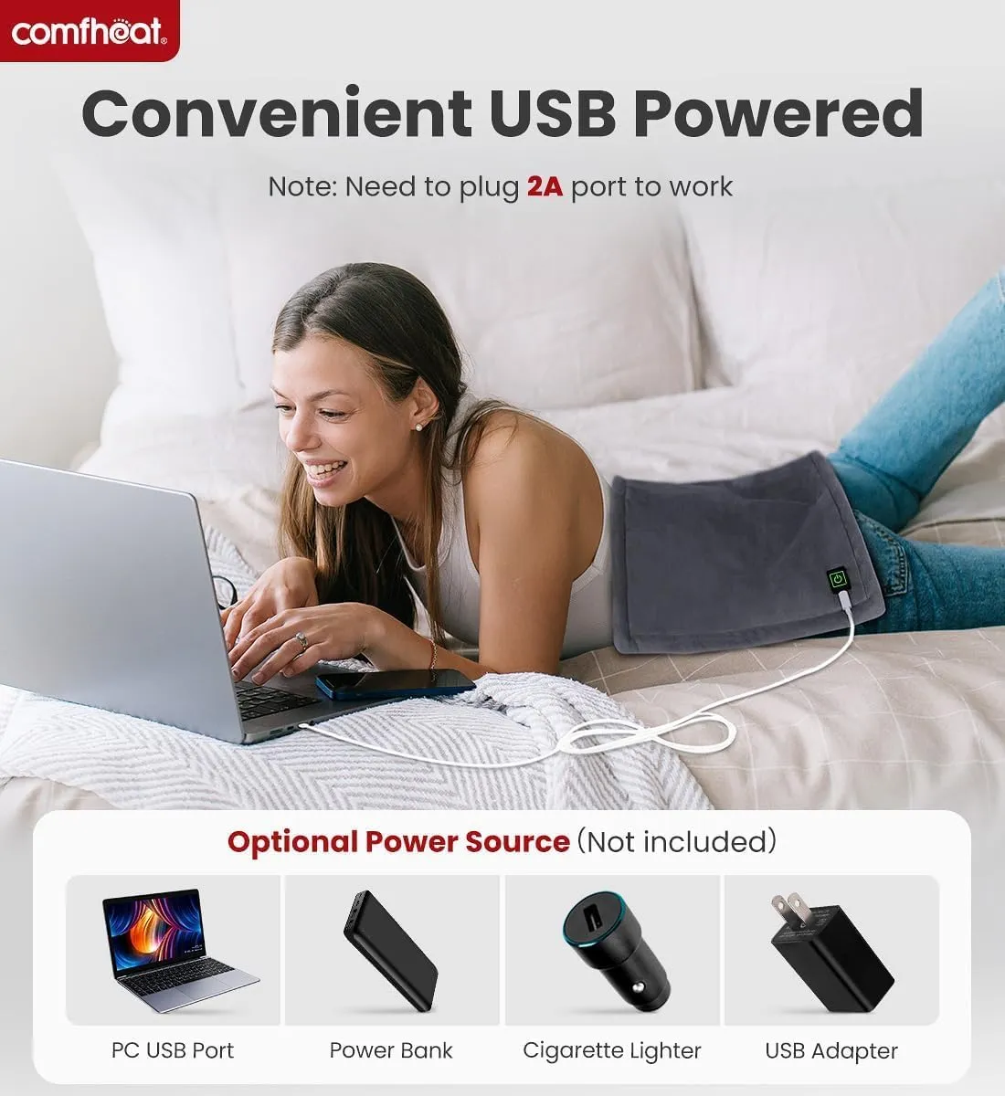 USB Plug-in Heating Pad, 5V Heated Pads, FSA HSA Eligible 3 Heat Settings & Auto Shut Off, Warm Therapy for Pain Relief Abdomen Cramps (16"x 12") Non-Chargeable