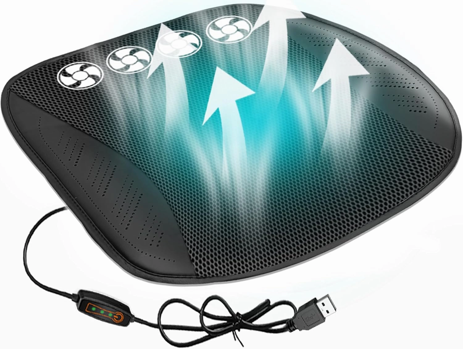 USB Cooling Seat Cushion, Ventilated Cooling Seat Cover 5 Fans, Portable Cooling Pad Chair Cushion, Universal Seat Cooler for Vehicle Office Chair Truck Outdoor Stadium Home (Cooling, Black)