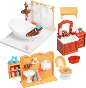 VANZACK 1 Set Mini Bathroom Furniture for Dollhouse Includes Mini Bathtub Cabinet and Sink Safe Accessories for Dollhouse Decoration and Playtime