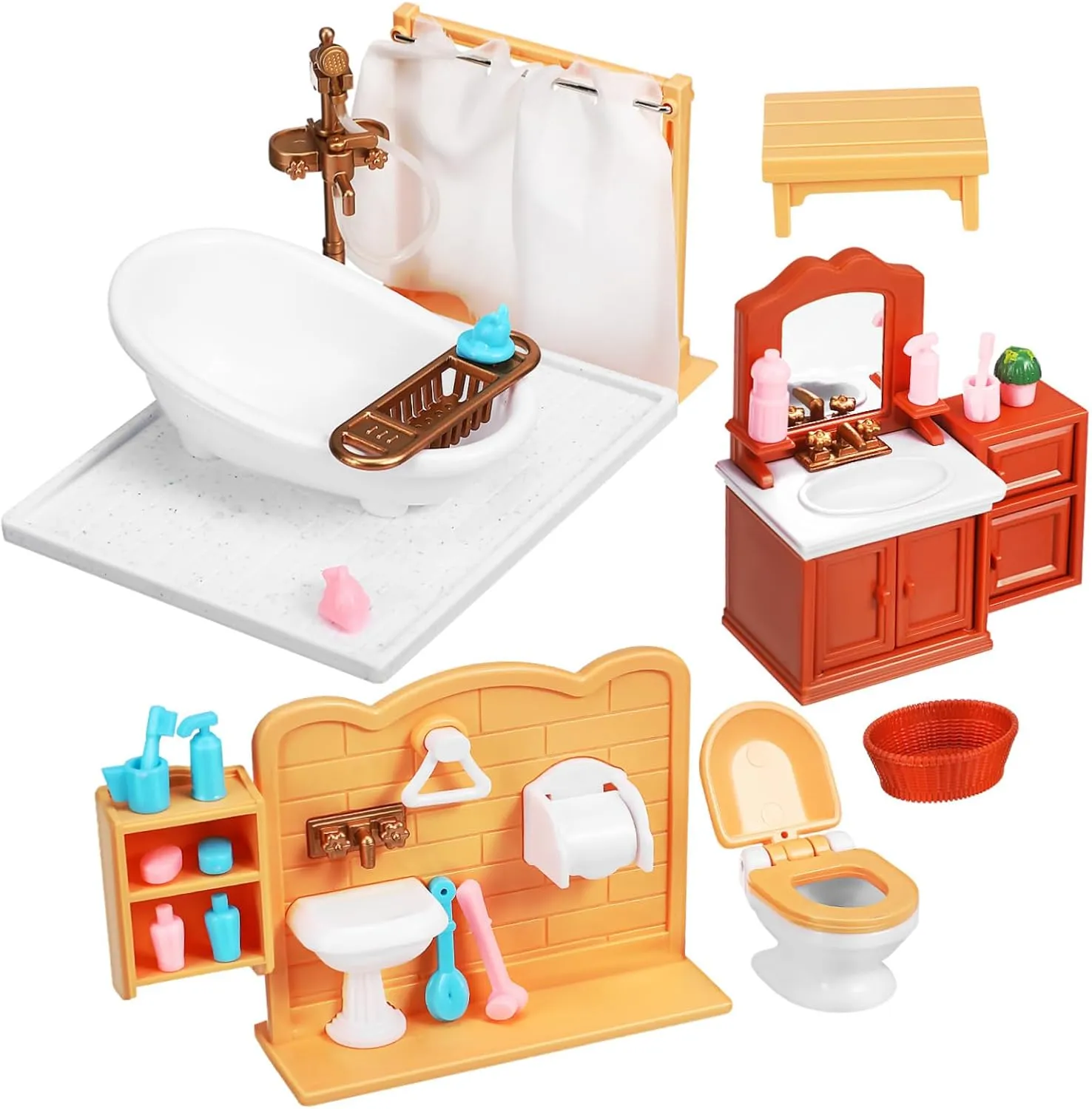 VANZACK 1 Set Mini Bathroom Furniture for Dollhouse Includes Mini Bathtub Cabinet and Sink Safe Accessories for Dollhouse Decoration and Playtime