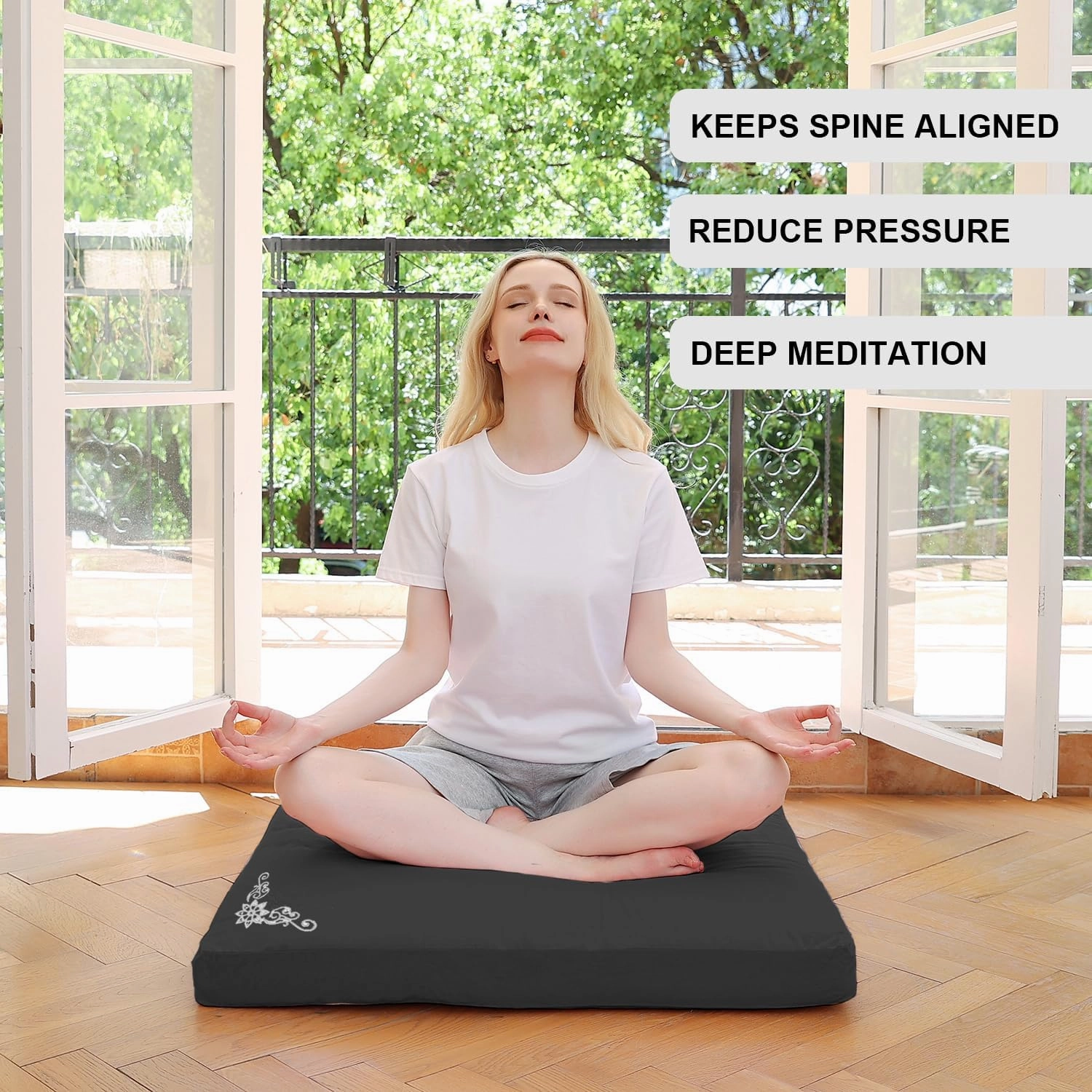 Velvet Zabuton Meditation Mat, 31 * 31 inches, Yoga Meditation Cushion Floor (Black)