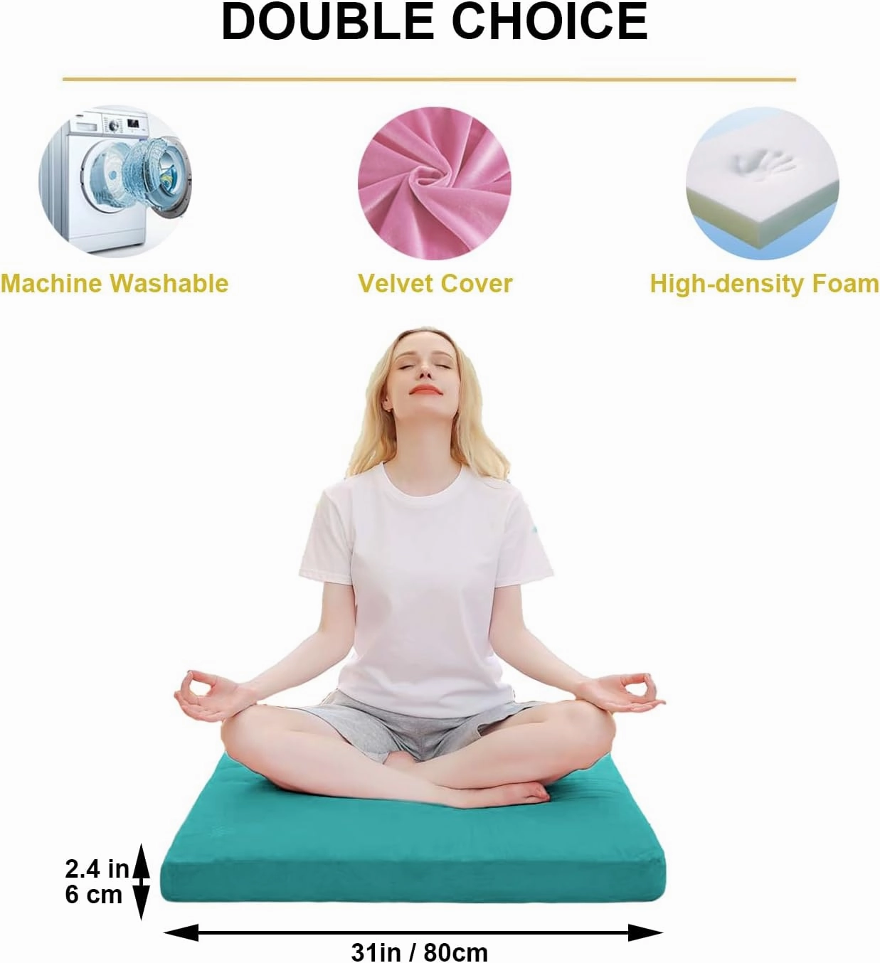 Velvet Zabuton Meditation Mat,31 * 31 inches, Yoga Meditation Cushion Floor (Green)