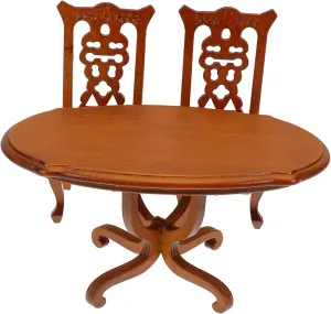 VICASKY 1 Set Miniature Dollhouse Accessories: 1/12 Scale Doll Dining Room Furniture Mini Oval Table and Chairs for DIY Kitchen Decoration