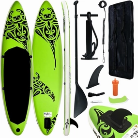 vidaXL Inflatable Paddleboard Set - 144.1"x29.9"x5.9" Stand Up Paddle Board in Green - Kayak & Paddleboard, Optimum Curve Design for Stability, Puncture-Proof and UV-Resistant Material, Includes H...