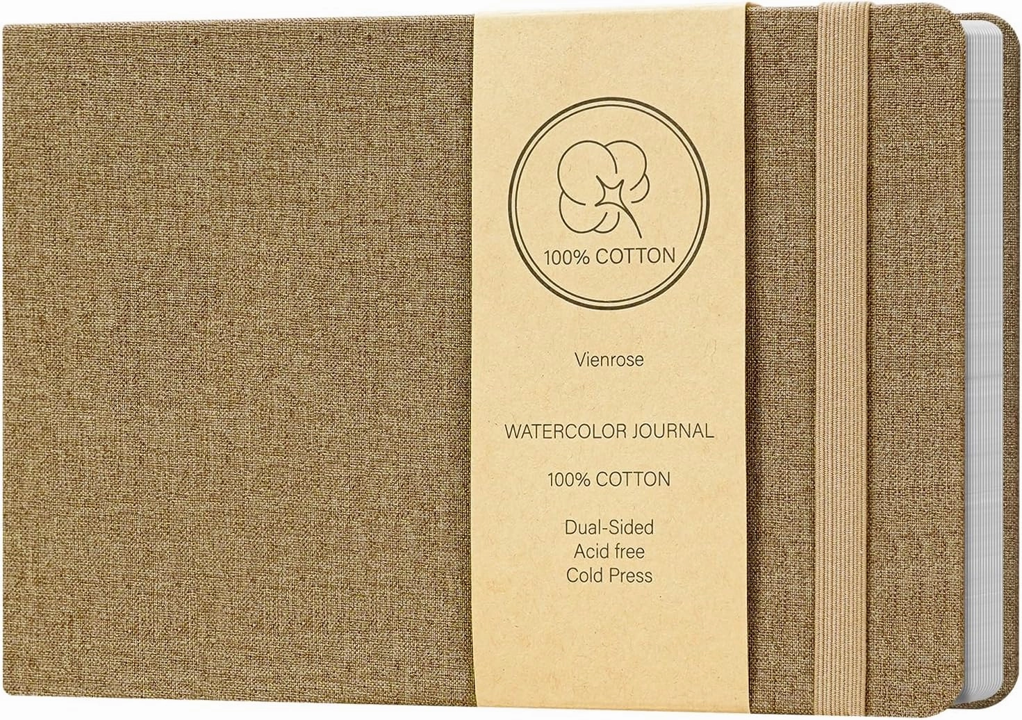 Vienrose Watercolor Sketchbook, 5.5"x8.2" Watercolor Journal with 24 Sheets 140 LB (300 GSM) Cotton Watercolor Paper, Brown Linen Cover Watercolcr Sketch Book As Travel Notebook Mixed Media Pad
