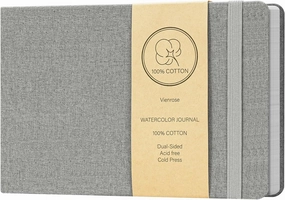 Vienrose Watercolor Sketchbook, 5.5"x8.2" Watercolor Journal with 24 Sheets 140 LB (300 GSM) Cotton Watercolor Paper, Grey Linen Cover Watercolcr Sketch Book As Travel Notebook Mixed Media Pad