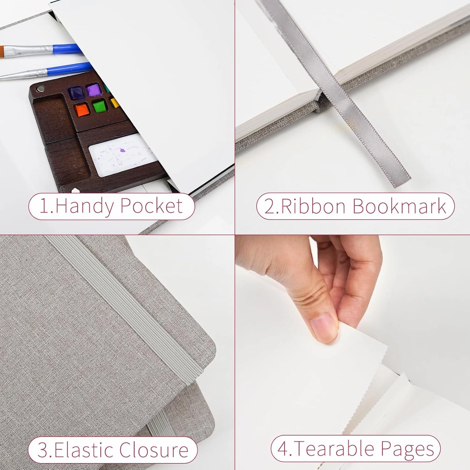 Vienrose Watercolor Sketchbook, 5.5"x8.2" Watercolor Journal with 24 Sheets 140 LB (300 GSM) Cotton Watercolor Paper, Grey Linen Cover Watercolcr Sketch Book As Travel Notebook Mixed Media Pad
