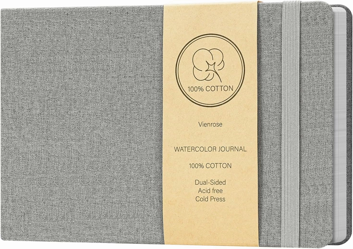 Vienrose Watercolor Sketchbook, 5.5"x8.2" Watercolor Journal with 24 Sheets 140 LB (300 GSM) Cotton Watercolor Paper, Grey Linen Cover Watercolcr Sketch Book As Travel Notebook Mixed Media Pad