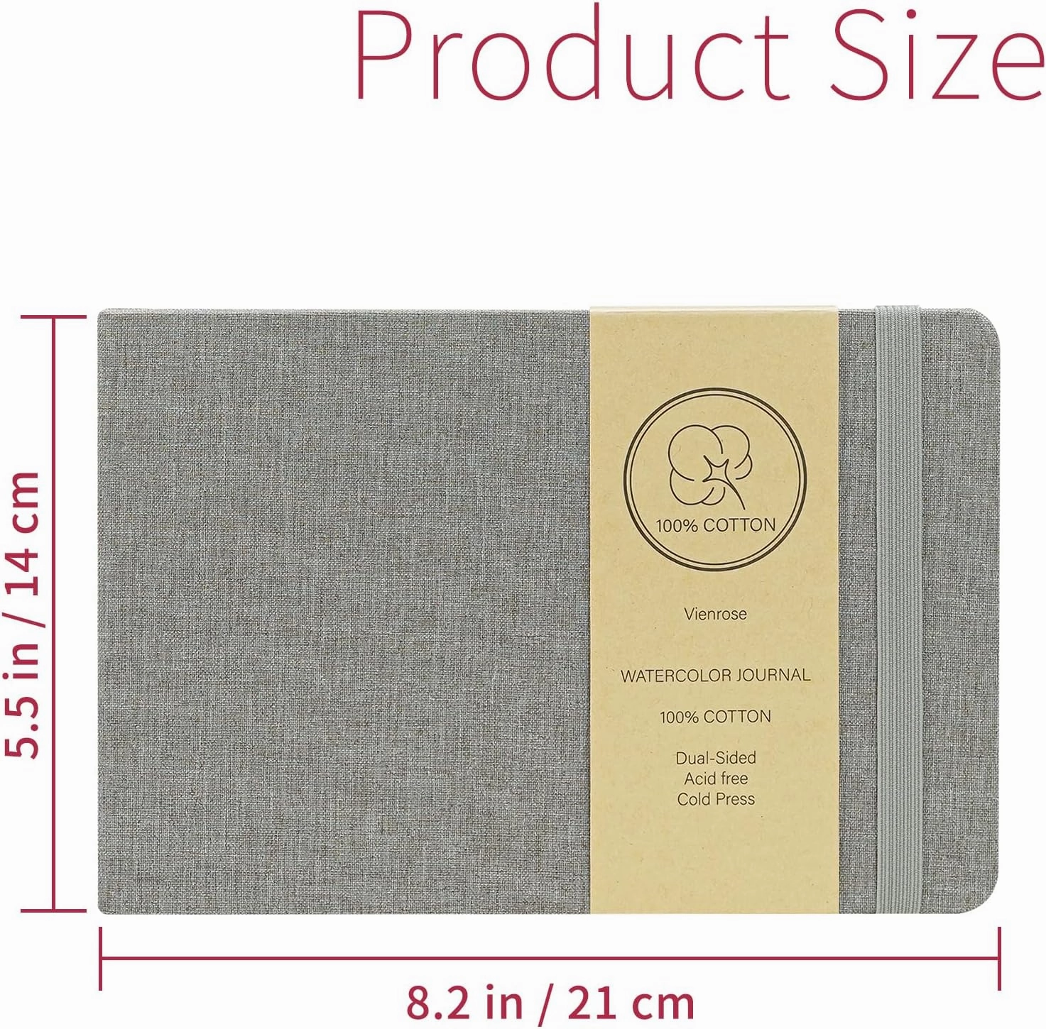 Vienrose Watercolor Sketchbook, 5.5"x8.2" Watercolor Journal with 24 Sheets 140 LB (300 GSM) Cotton Watercolor Paper, Grey Linen Cover Watercolcr Sketch Book As Travel Notebook Mixed Media Pad