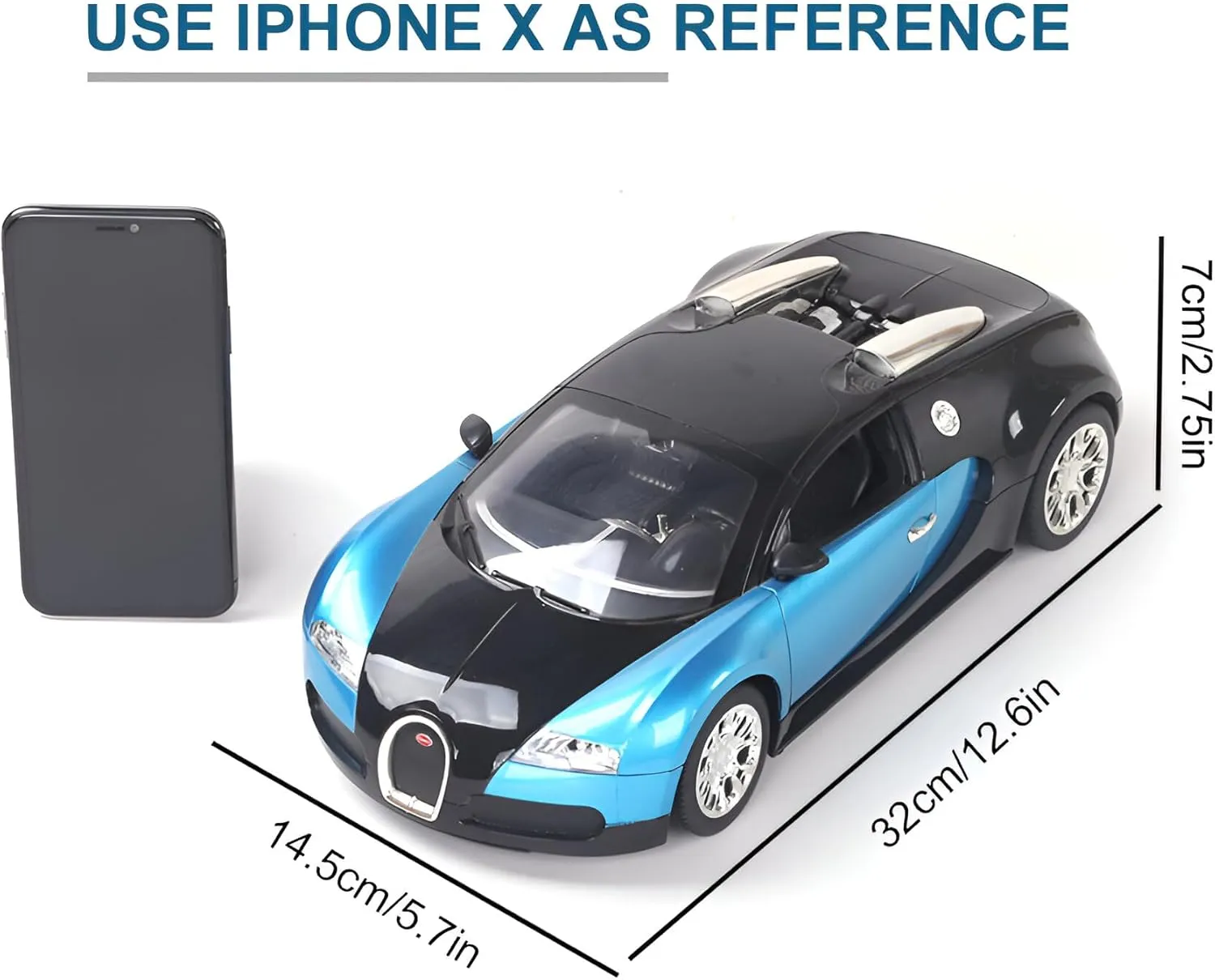 Vinie Remote Control Car for Boys, RC Cars Bugatti Veyron, 1:14 Scale Officially Licensed Kids Toys, Drift Car with Cool Led Lights, 4 5 6 7 8 9 10 11 12 Year Old Boy Birthday Gift (Blue)