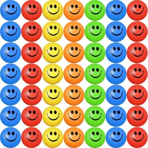 Vinsot 40 Pcs 2.5 Inch Assorted Color Smile Face Stress Balls Bulk Happy Smile Stress Relief Balls Mini Funny Foam Face Toys for Teens Adults Carnival Christmas Bag Fillers