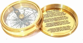 Vintage Brass Marine Compass with Robert Frost Poem, Pocket Size, Gold Finish