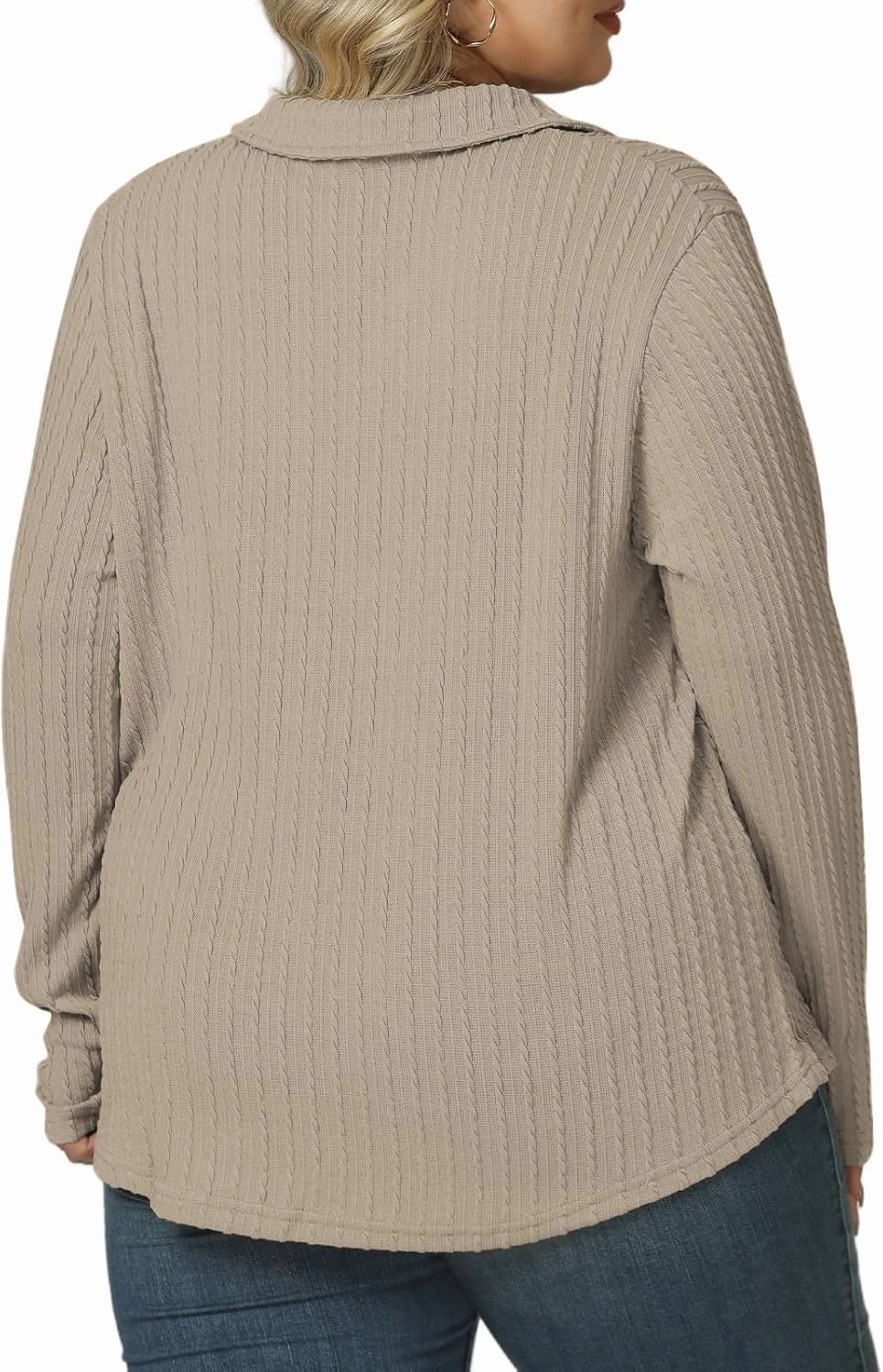 VISLILY Womens-Plus-Size-Tops-2025 Polo V Neck Shirts Lapel Collared Work Blouses Casual Long Sleeve Knit Tunics XL-5XL
