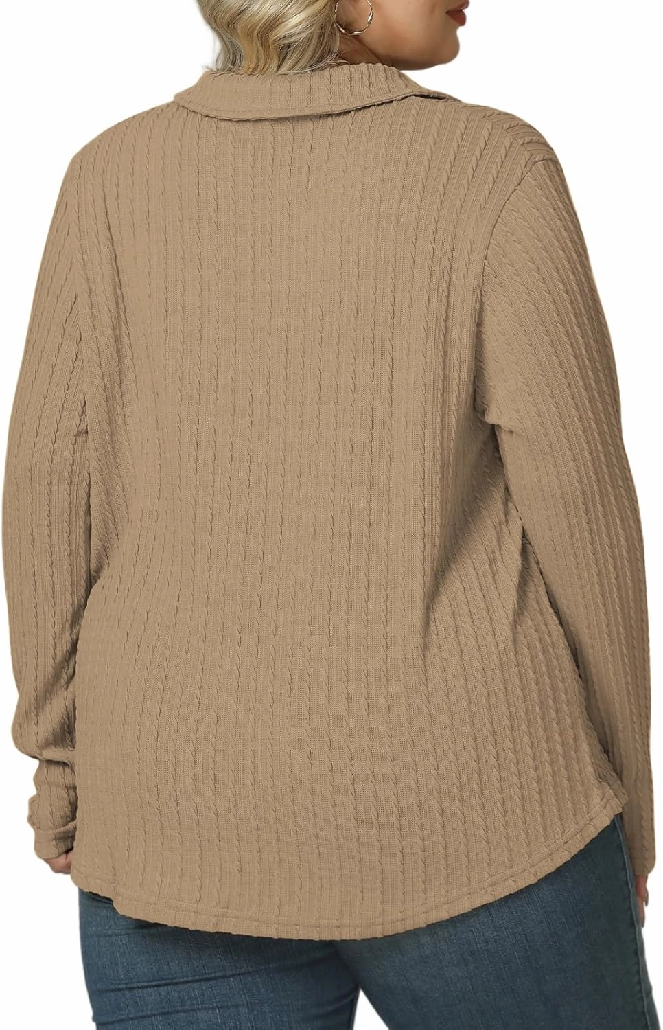 VISLILY Womens-Plus-Size-Tops-2025 Polo V Neck Shirts Lapel Collared Work Blouses Casual Long Sleeve Knit Tunics XL-5XL