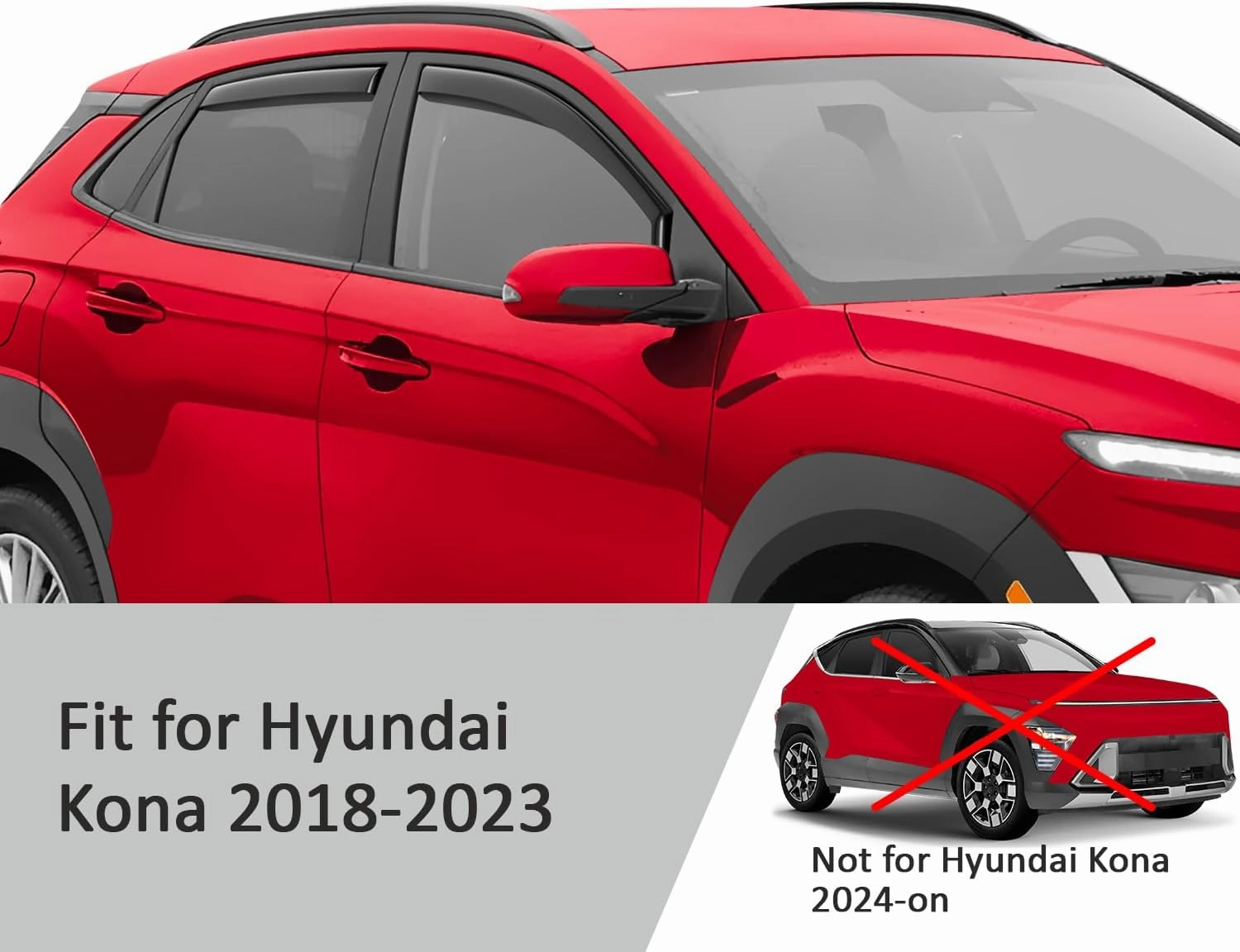 Voron Glass in-Channel Extra Durable Rain Guards for Hyundai Kona 2018-2023, Window Deflectors, Vent Window Visors, 4 Pieces - 200478