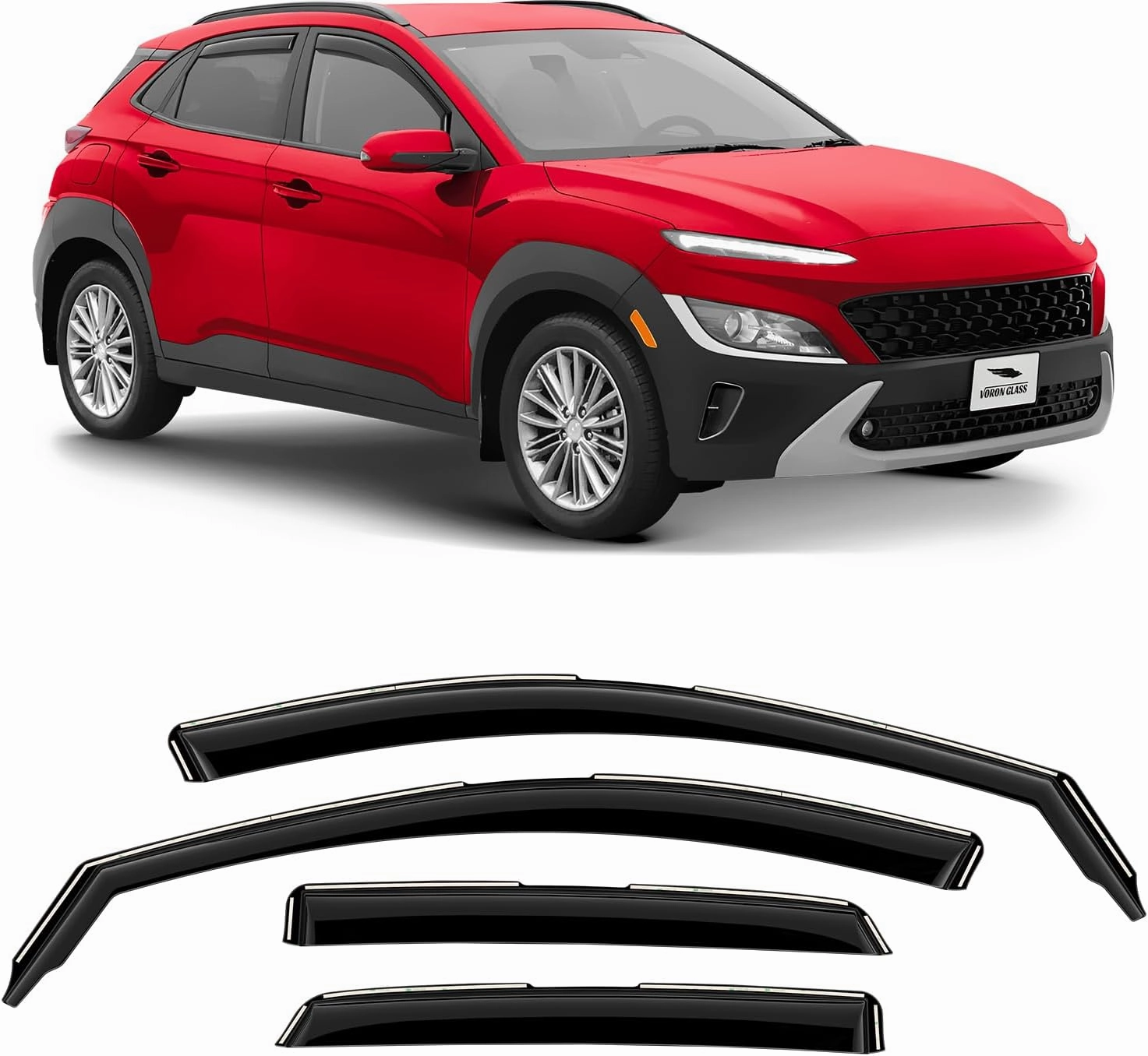 Voron Glass in-Channel Extra Durable Rain Guards for Hyundai Kona 2018-2023, Window Deflectors, Vent Window Visors, 4 Pieces - 200478